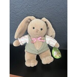 Commonwealth Brown BUNNY Rabbit 10" Plush Stuffed Animal W/ Vest Bow